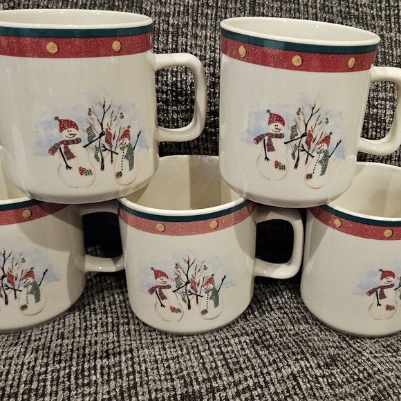 ROYAL SEASONS Stoneware Snowmen Holiday Christmas Coffee Mugs Set of 5 - Picture 1 of 6